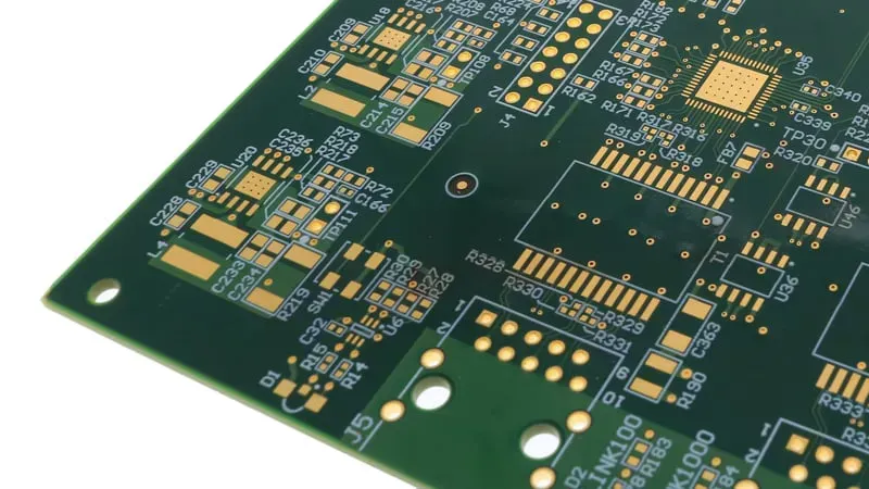 A close-up view of a multi-layer PCB board with HDI technology