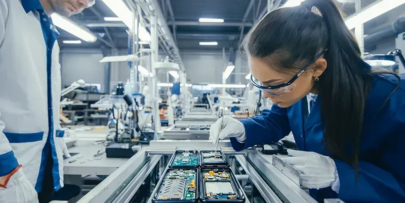 Hands performing precise assembly of electronic components onto a PCB