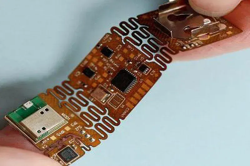 A close-up view of a flexible PCB circuit board.
