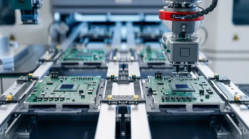 Automated machinery on a PCB production line
