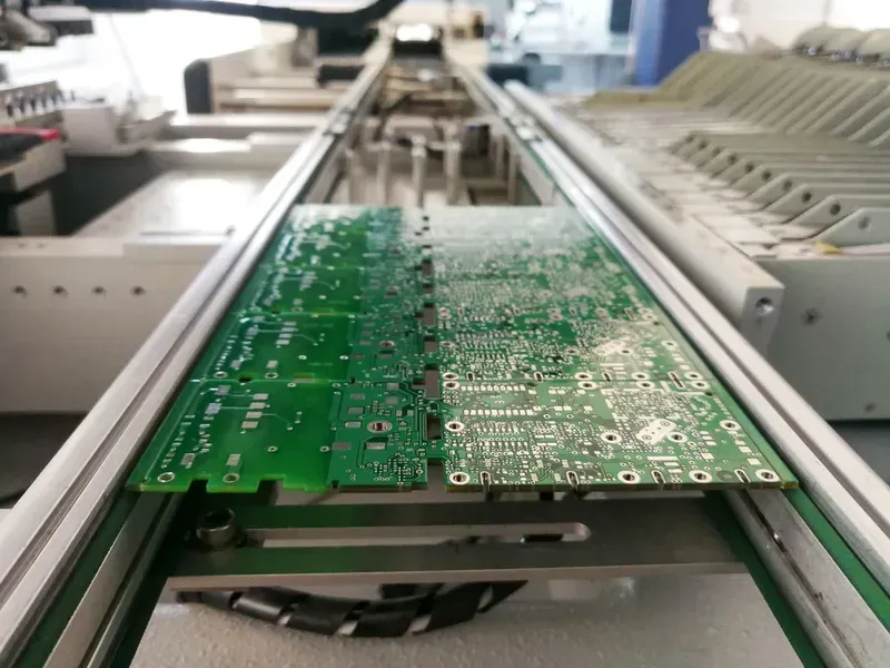 An automated PCB manufacturing production line in a factory
