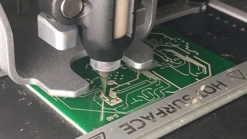 A rapid PCB prototype board being tested