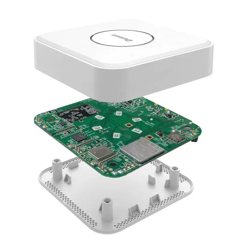 A close-up view of a smart home gateway board with various components