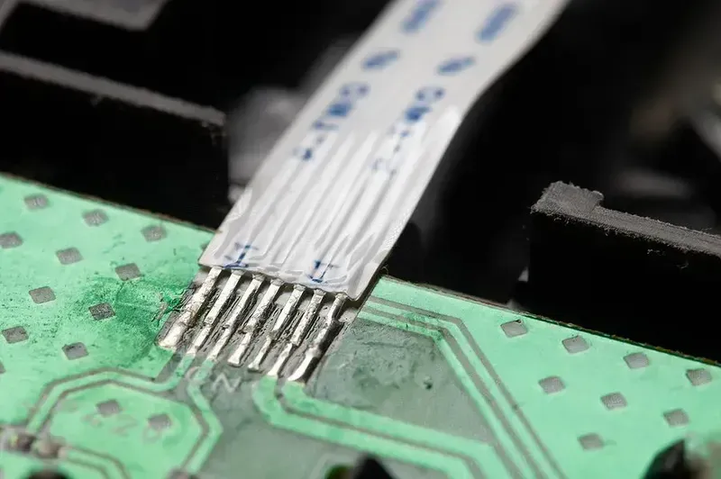 A close-up view of a flexible PCB circuit board